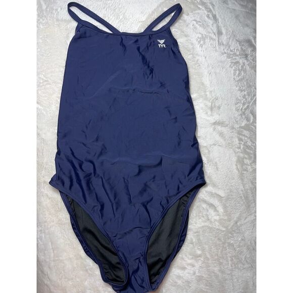 TYR womans Solid Maxfit Swimsuit Size 42 Navy Blue - Picture 3 of 10
